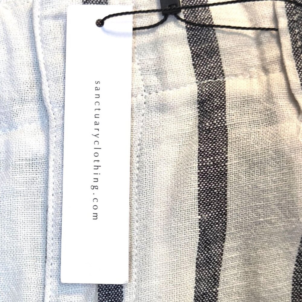 Sanctuary Inland White Black Striped Wide Leg Cropped Linen Coastal Pants 32 NWT - Picture 9 of 10